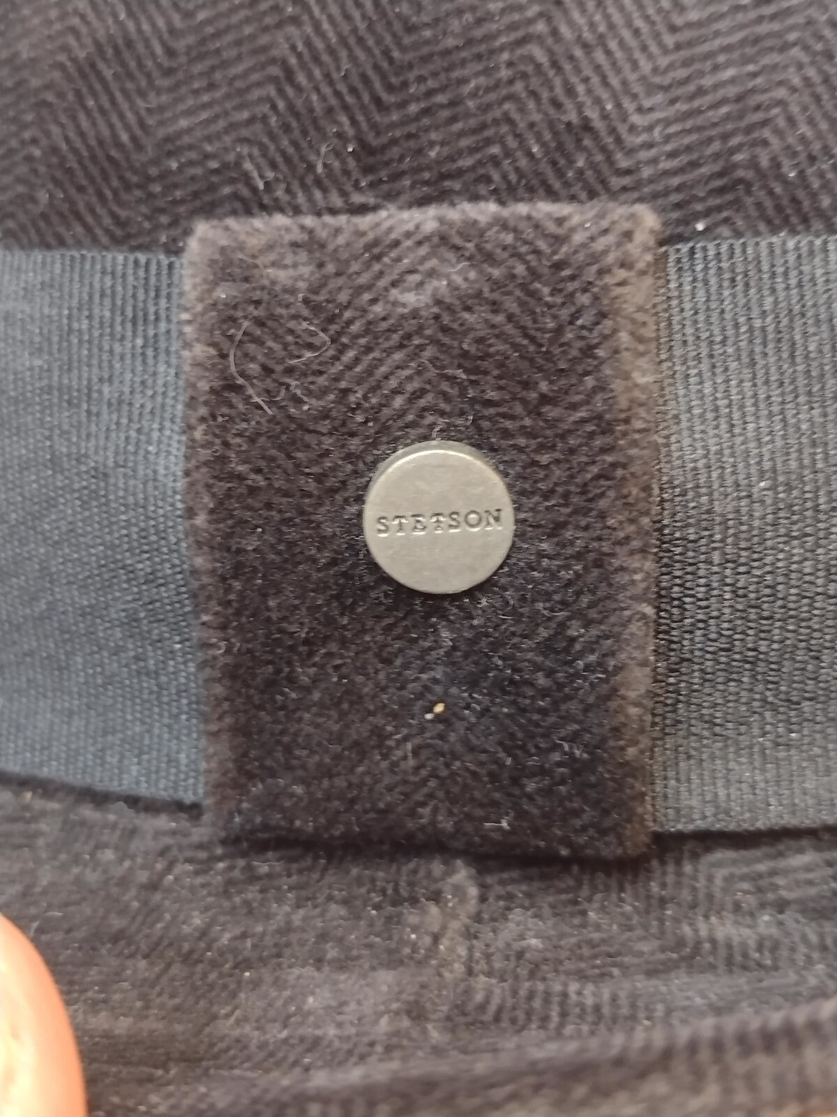 Stetson Trilby Fedora Hat Brown Herringbone Velvet Black Grosgrain Band Medium