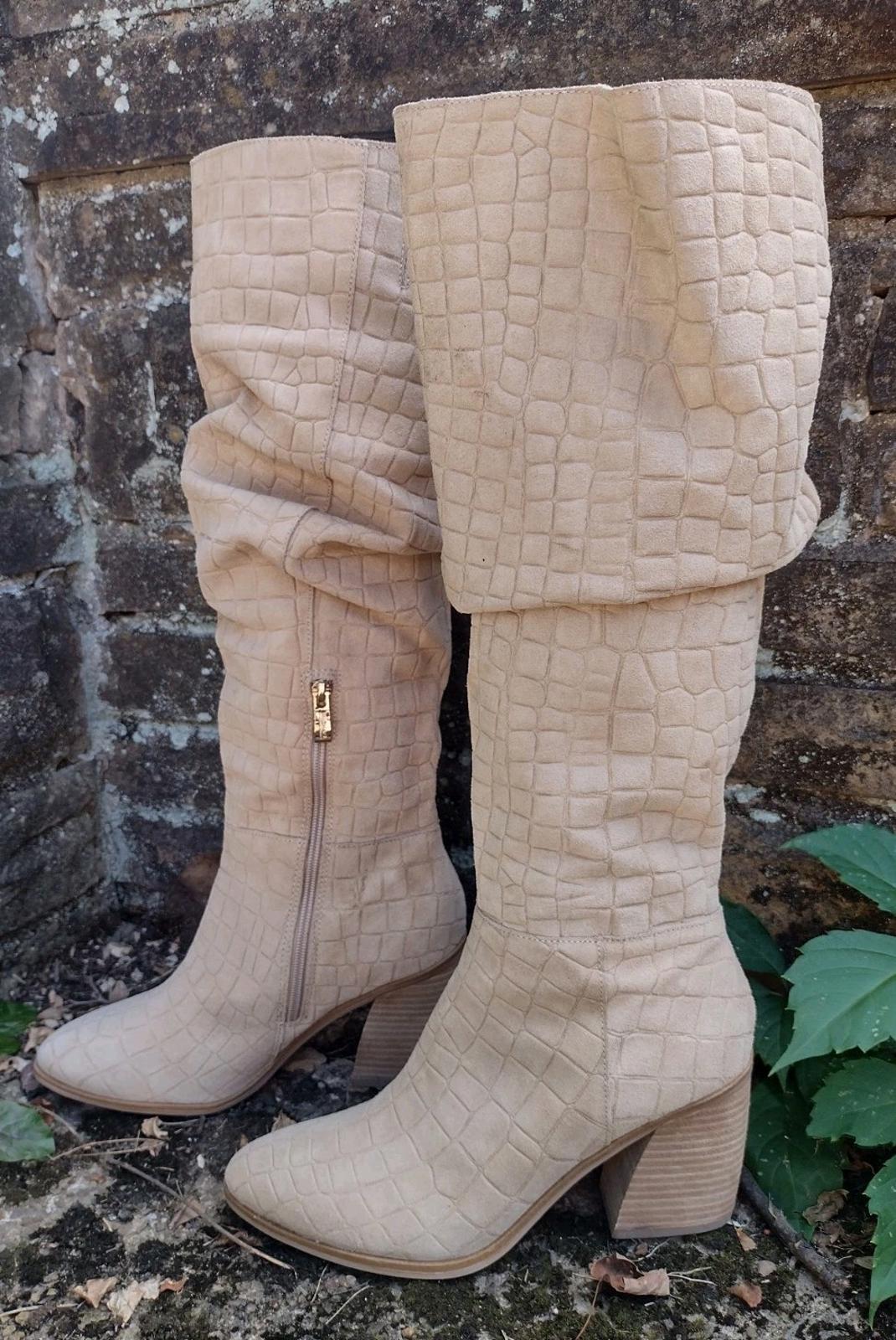 Michael By Michael Shannon New Millie Beige  Croc Embossed Suede Size 8.5