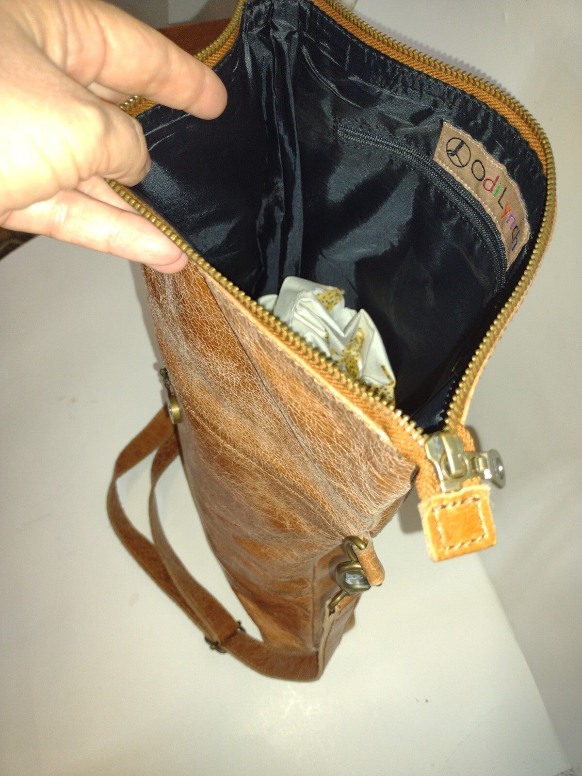 Brown Waxed Leather Foldover Crossbody Bag Boho Moto Messenger Distressed