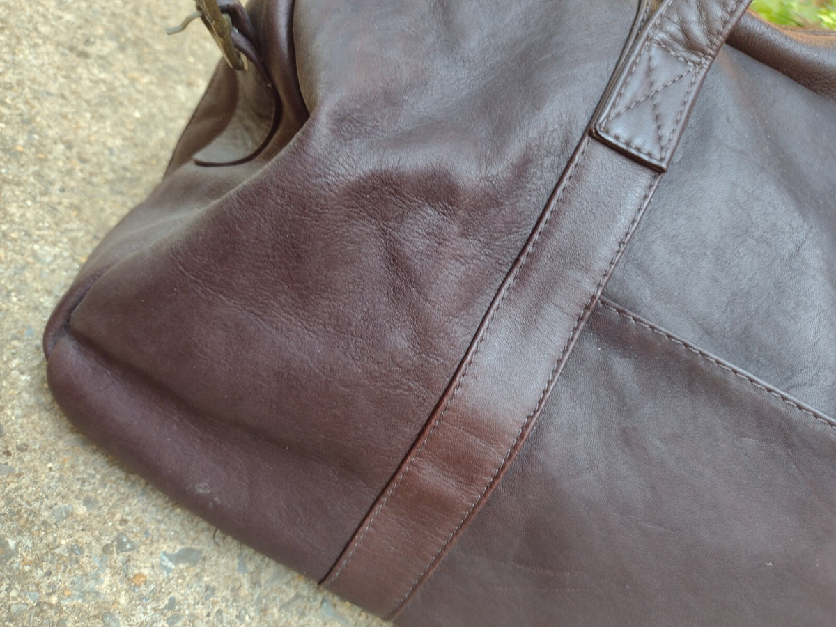 Vintage Genuine Leather Duffel Bag Chocolate Brown Weekender Travel Carry On