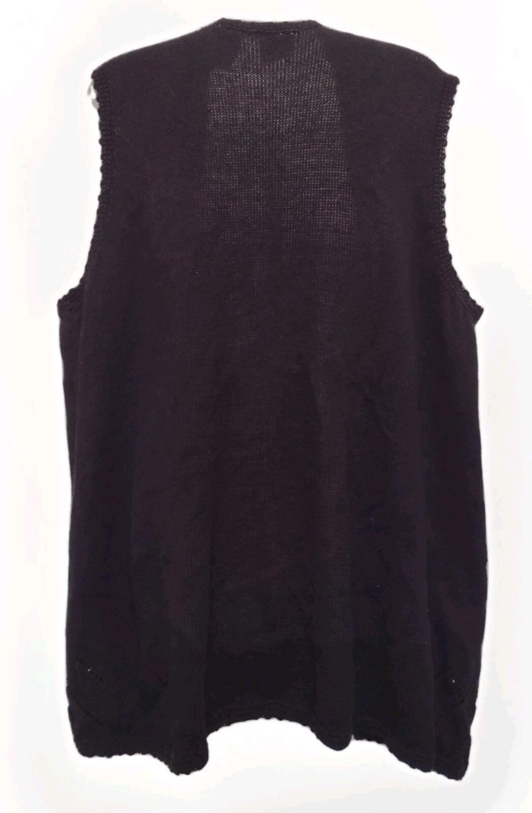 VTG 90s XL Ramie Cotton Floral Embroidered Knit Vest Black