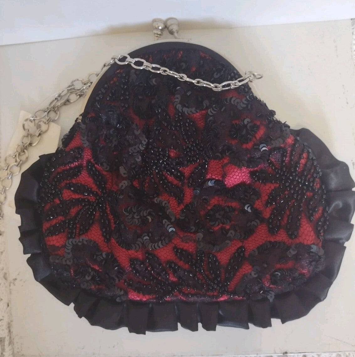 Vintage Y2K Arden B Mini Clutch Bag Romantic Goth Red Black Beaded Lace