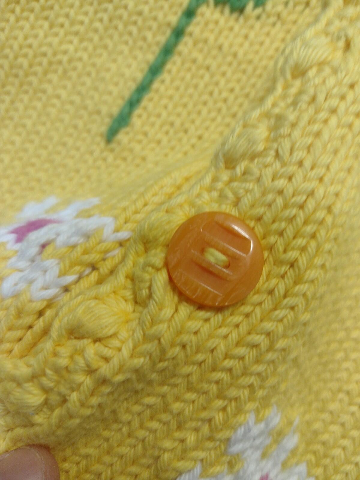 Rey Wear Hand Knit Bolivia Cotton Daisy Cardigan M Popcorn Stitch Yellow