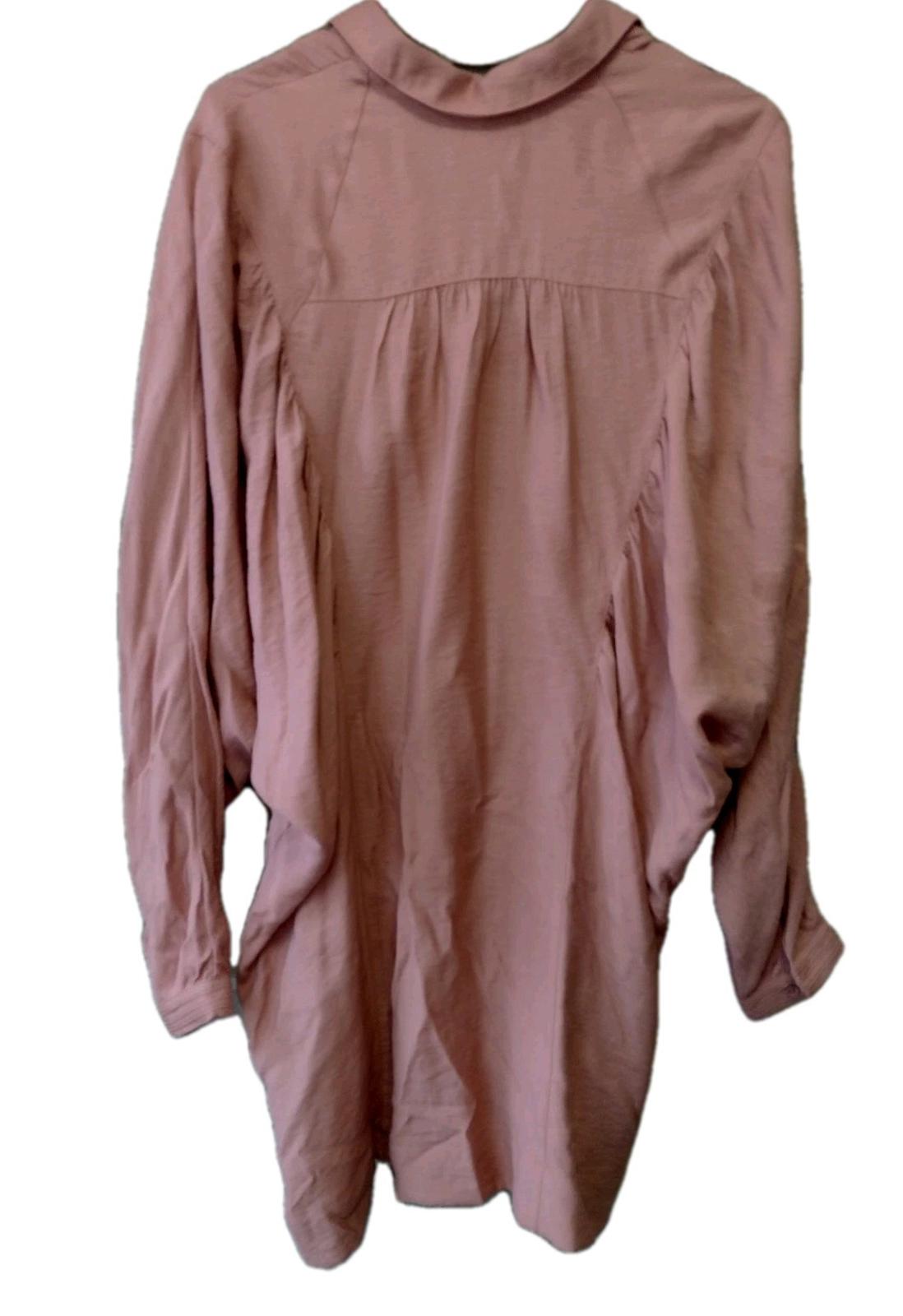 Free People Terracotta Button-Up Tunic /Dress Batwing Pleated Pockets Sz M