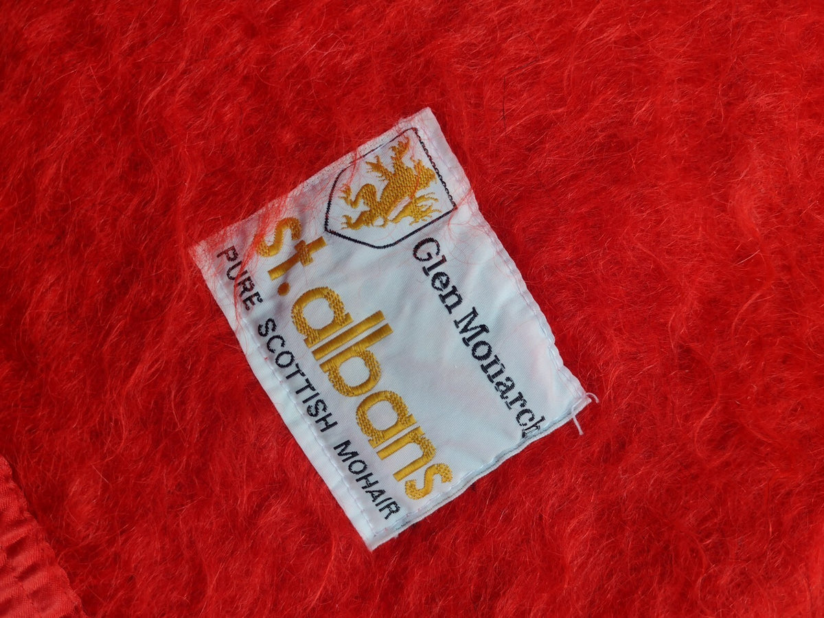 Vintage 70s St Albans Glen Monarch Pure Scottish Mohair Blanket Red 102x92
