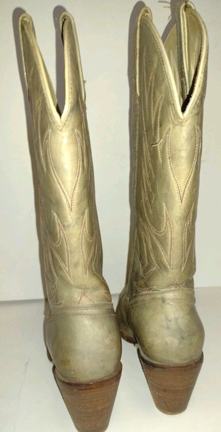 Vintage Western Cowboy Boots Womens 8.5 N Acme USA Mushroom Leather Boho Rodeo