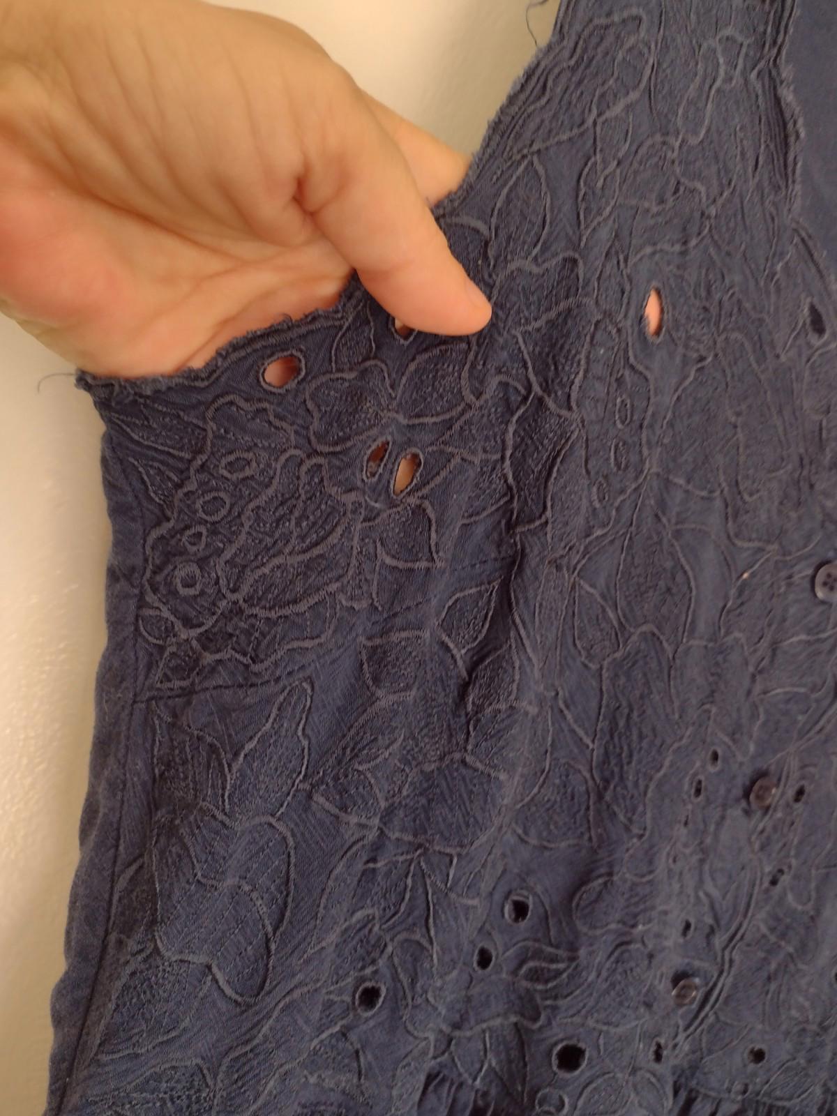 Vintage Fit & Flair Navy Dress Pockets Rayon Navy Blue Embroidered Eyelet Sz 10