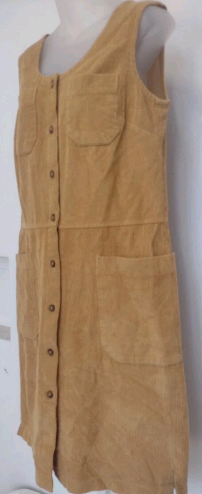 Vermont Country Store Tan Corduroy Jumper Dress Small Button Front Pockets