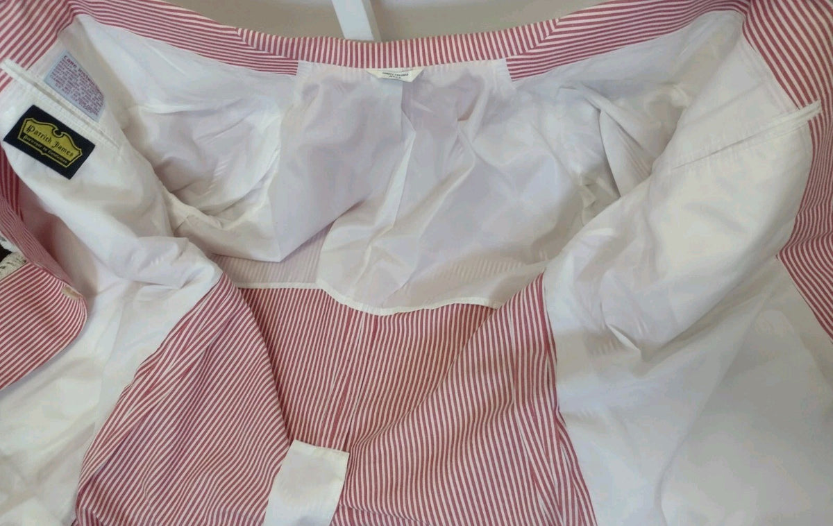 Vintage 80s Patrick James Seersucker Sport Coat Red White Stripe Preppy USA