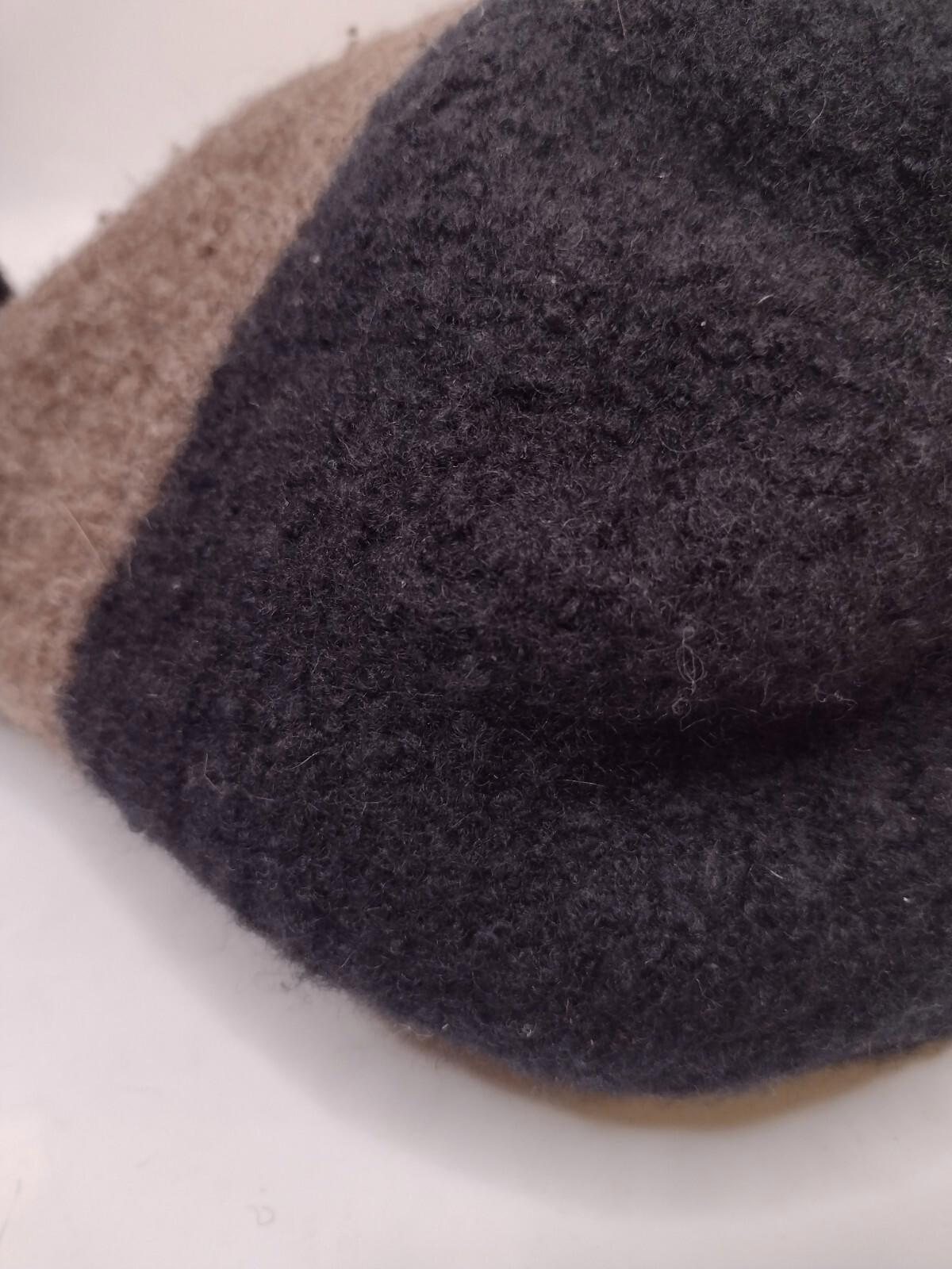 Handmade Wool Tote Bucket Bag Two-tone Brown And Black With Wood Button Accent