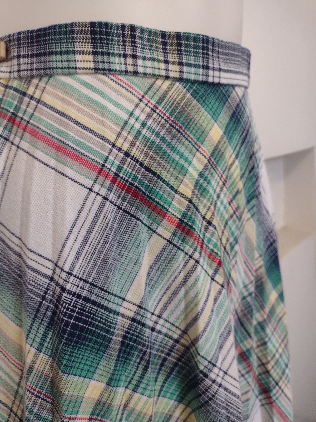 Vintage Pan-Ther Plaid Midi Skirt 15/16 Green Linen Blend Pleated Academia 70s