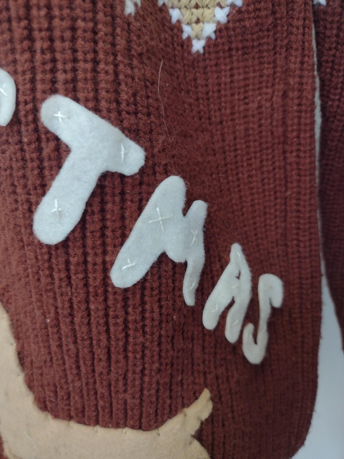 VTG 70s Studio One Campus Christmas Sweater L Brown Tan Reindeer Felt Applique