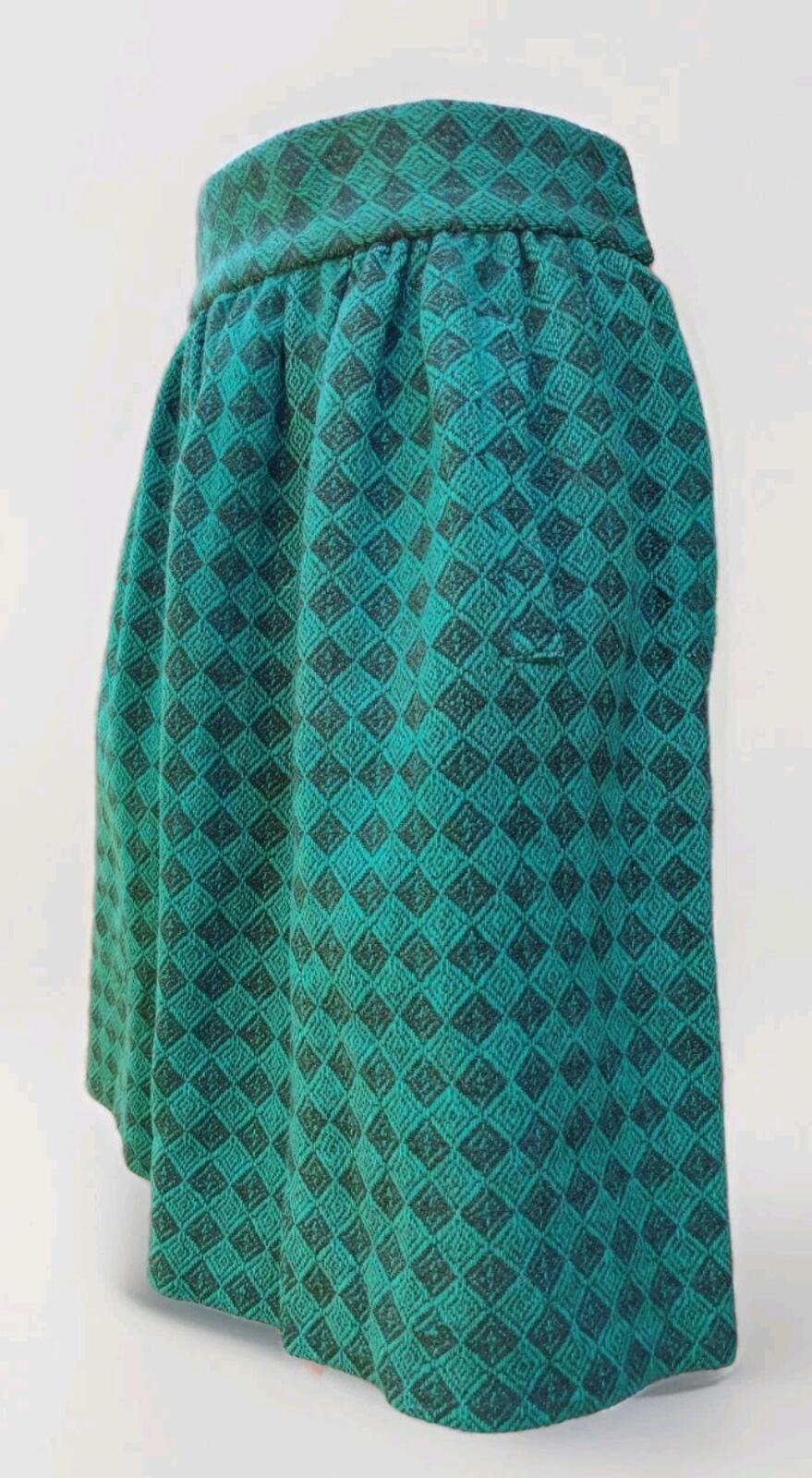 Vintage 60s Handmade Green Wool Mini Skirt Mod Twiggy Schoolgirl Pockets