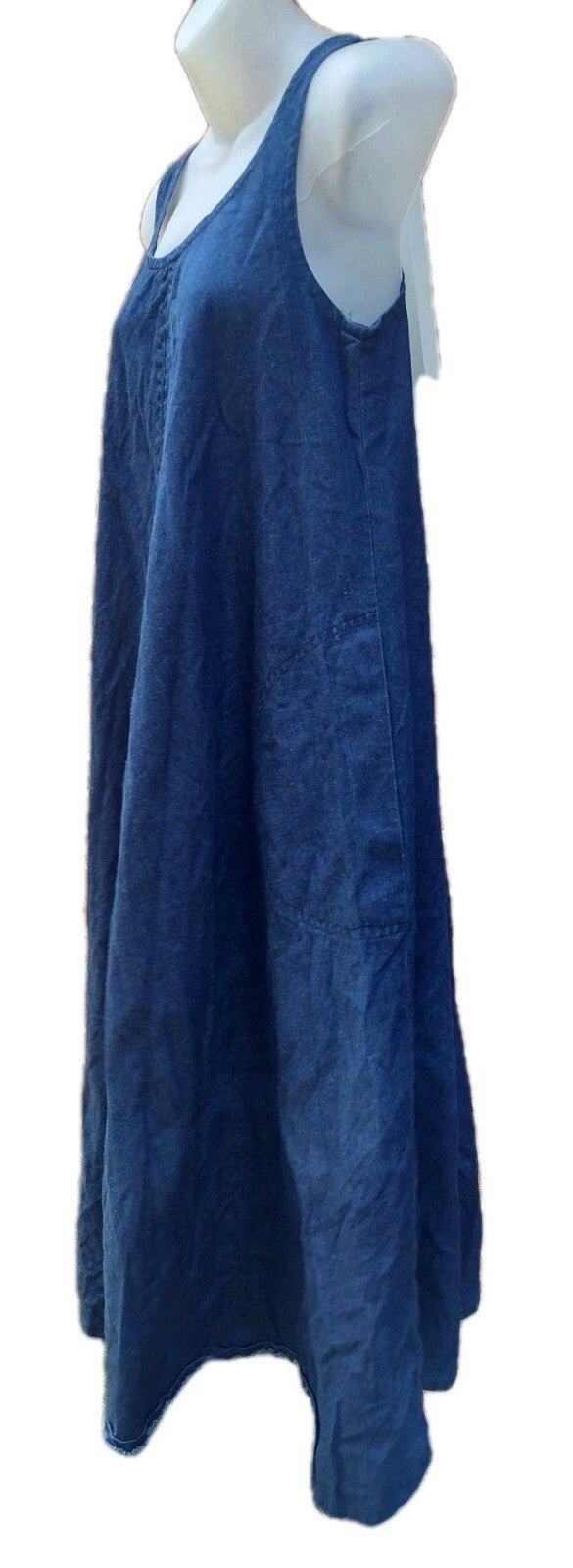 Handmade Denim Jumper Dress Womens Blue Midi A Line Pinafore Lagenlook Boho