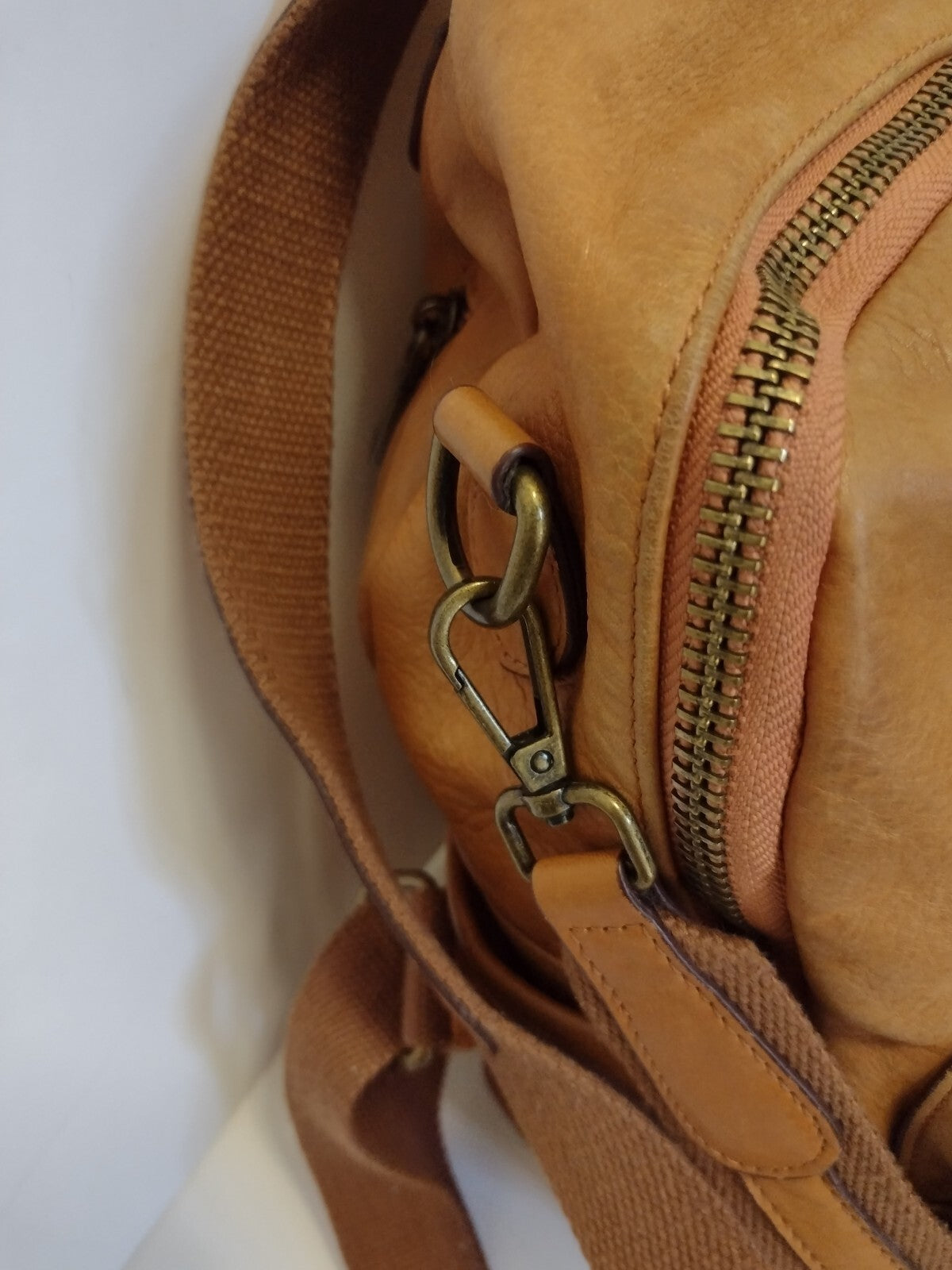 Boho Cognac Leather Backpack Distressed Rucksack Utility Pocket Y2K Style Bag