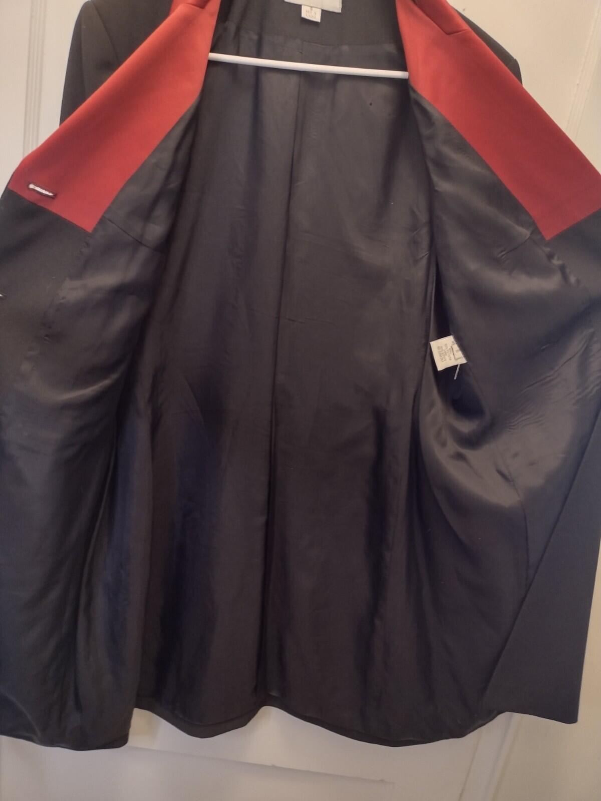 Vintage John Meyer Black Blazer Long With Red Collar Jacket Size 16W