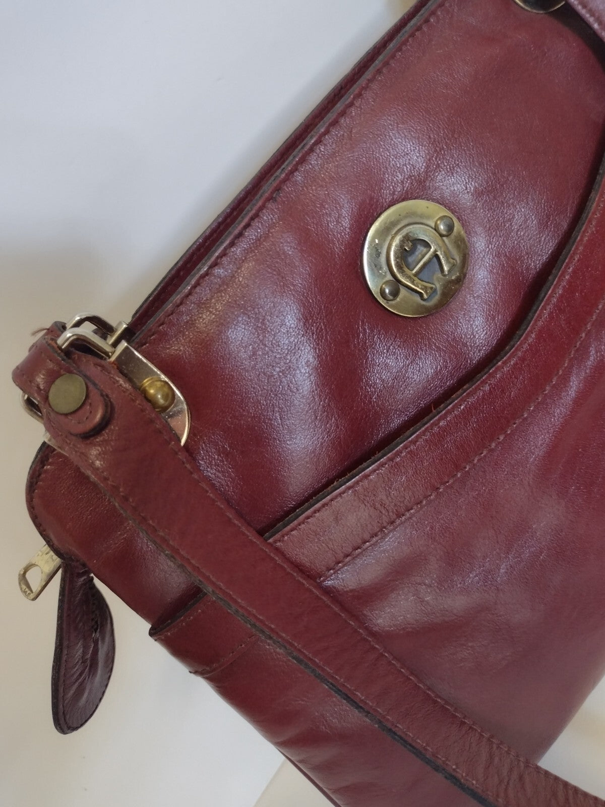 Vintage 70s Etienne Aigner Oxblood Leather Shoulder Bag Organizer Purse