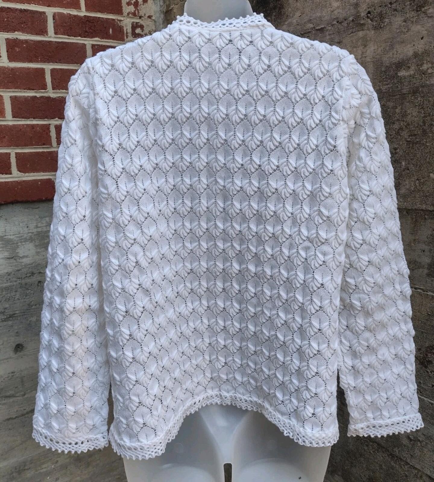 VTG 60s Allmericana Leaf Lace Openwork Acrylic Cardigan Sweater Sz 40 Grandma