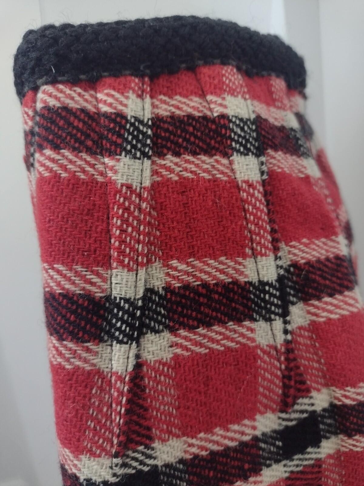 Vintage 50s Handmade Reversible Wool Wrap Skirt XS Plaid Herringbone Trimmed