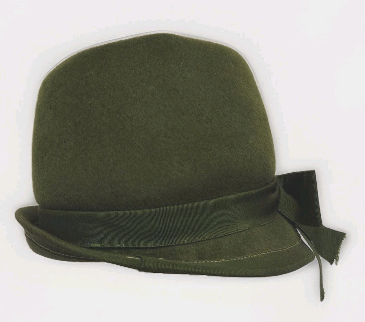 Vintage 1960s Womens Glenover Felt Hat Olive Green Mod Cloche Henry Pollak