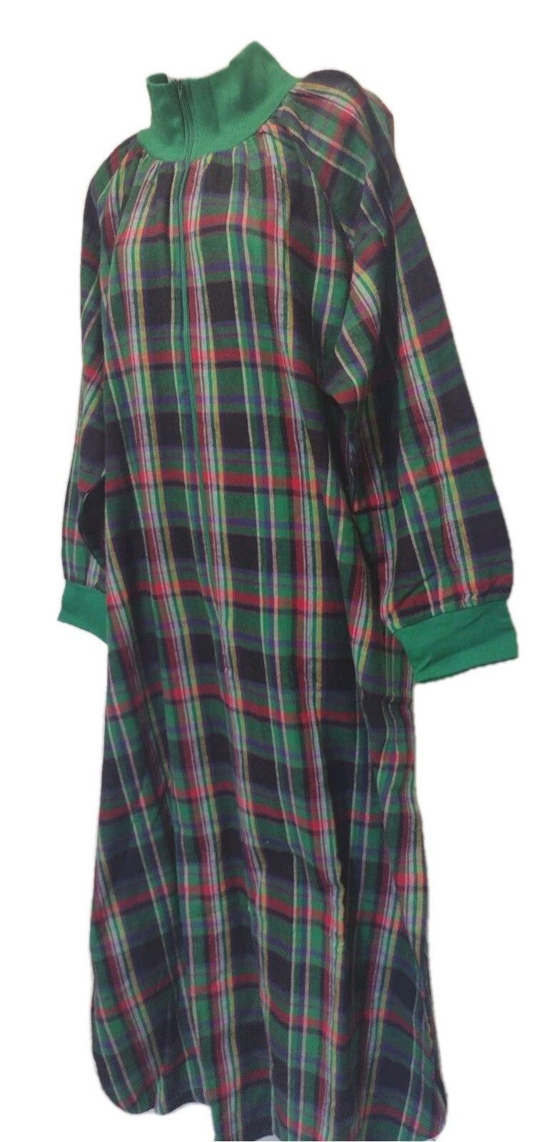 Vintage Anthony Richards 1X Plaid Flannel Nightgown 100% Cotton Maxi Half Zip