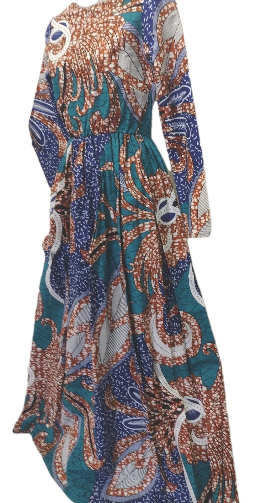 Grass-Fields African Print Ankara Maxi Dress Pockets Lined Boho Size 8