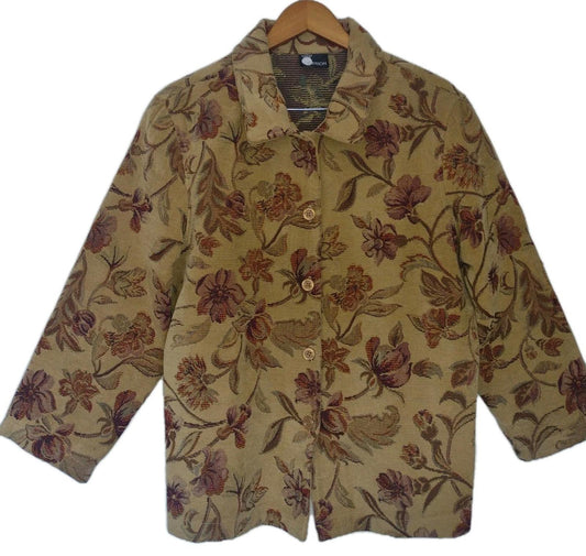 🔥Vintage First Option Chenille Tapestry Floral Jacket XL Neutral Colors