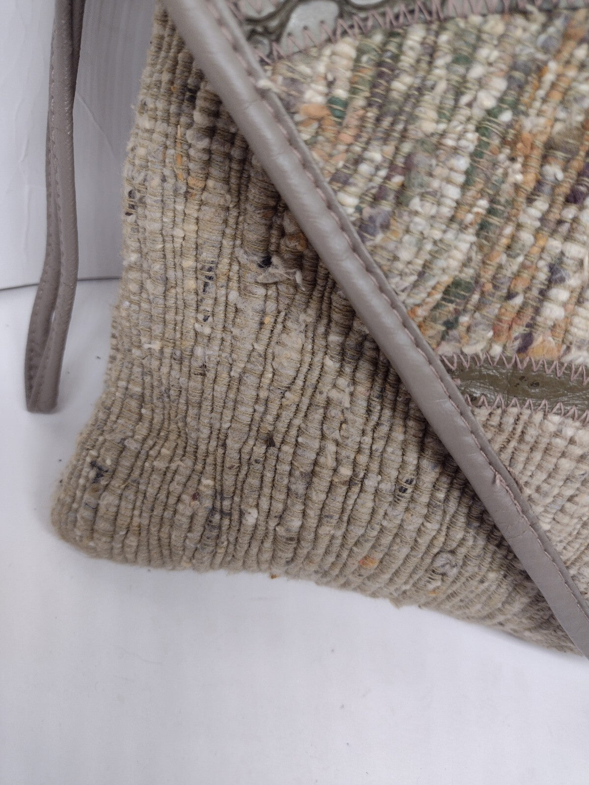 Y2K Boho Patchwork Wristlet Clutch Textured Woven Suede Look Neutral Handbag