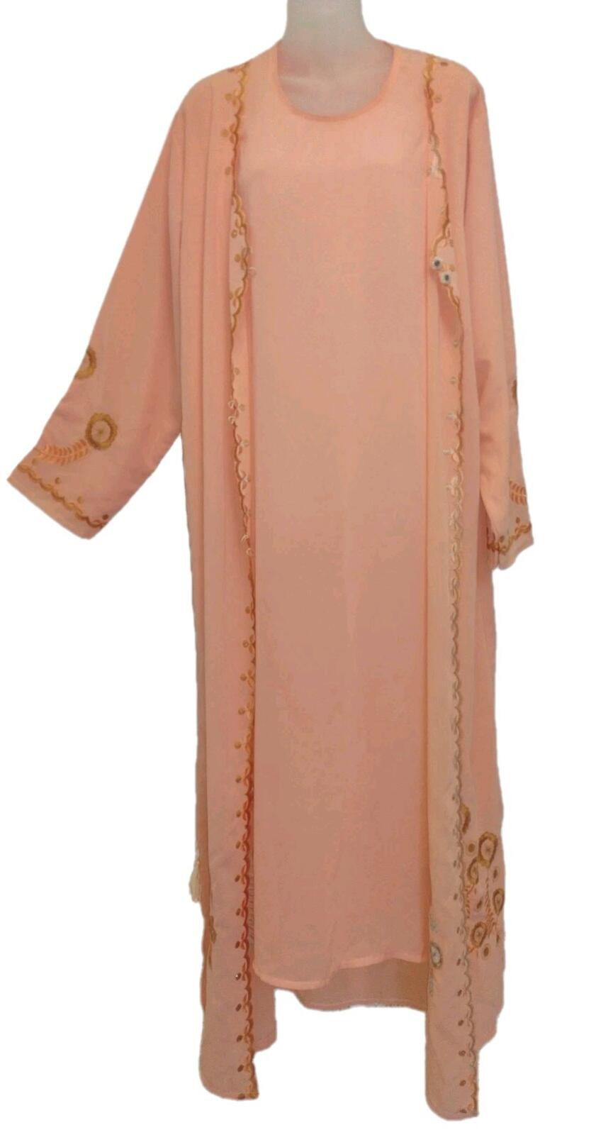 Lai Man Fashion Peach Embroidered Chiffon Tunic Dress Set XXL NWT Beaded