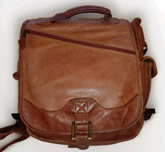 Leather Convertible Backpack Laptop Messenger Bag Brown Boho Travel 3 Way 16in
