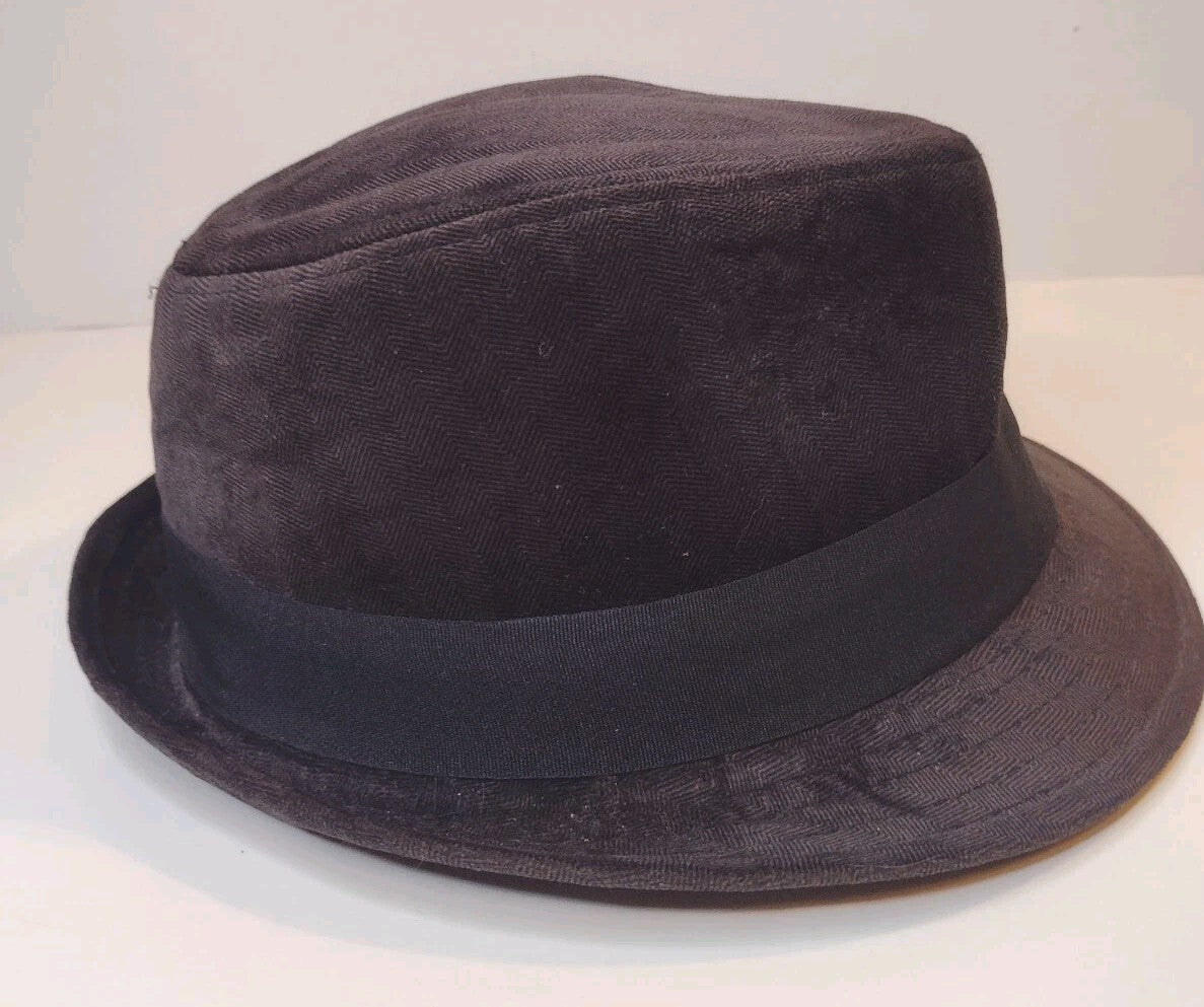 Stetson Trilby Fedora Hat Brown Herringbone Velvet Black Grosgrain Band Medium
