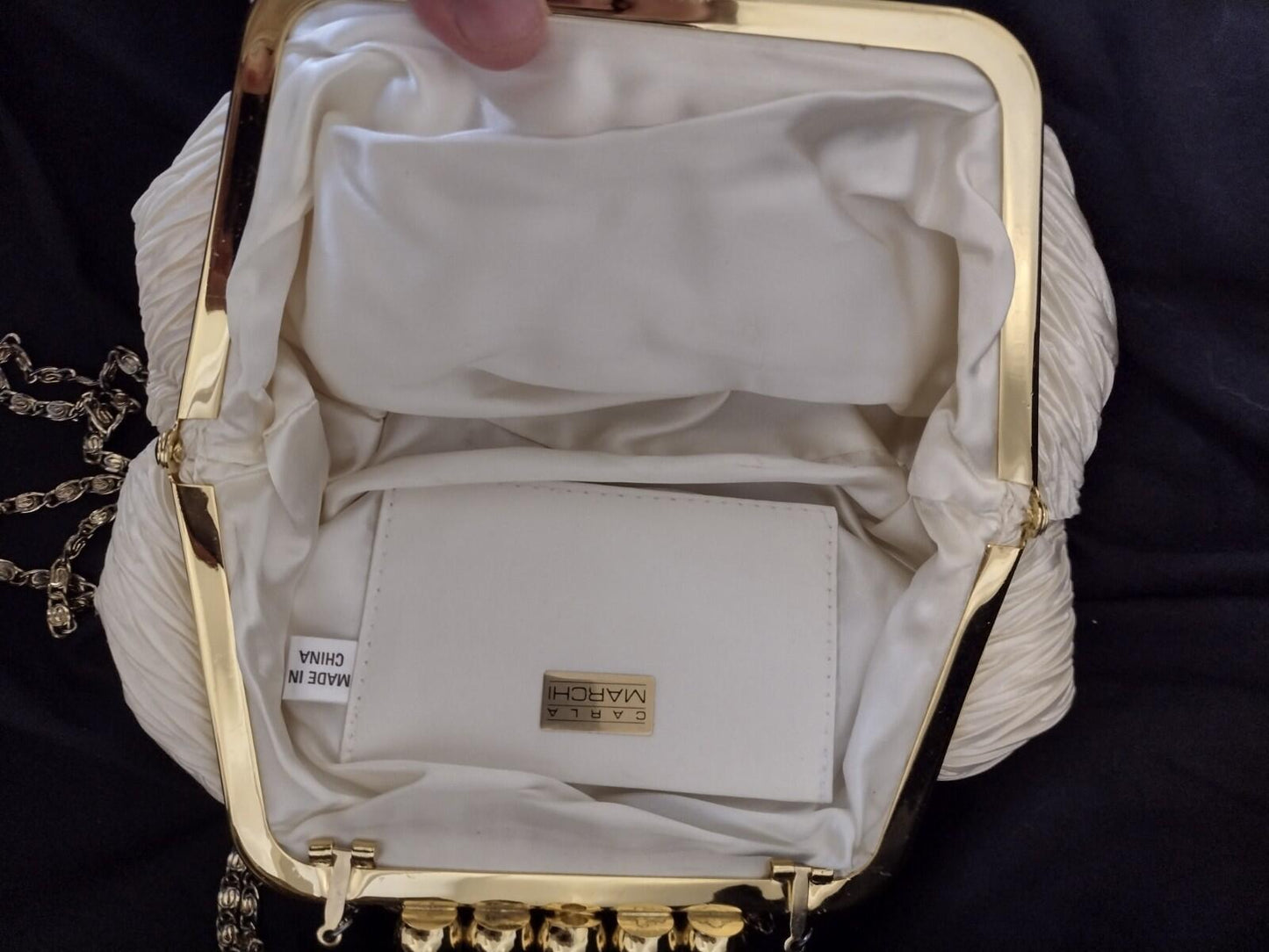 Set Of 2 Satin Frame Bag & Beaded Hong Kong Clutch Gold Chain Evening Purse 60s+