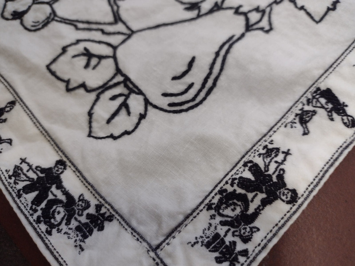 Vintage Slovak Embroidered Kitchen Wall Cloth Folk Art Proverb Textile