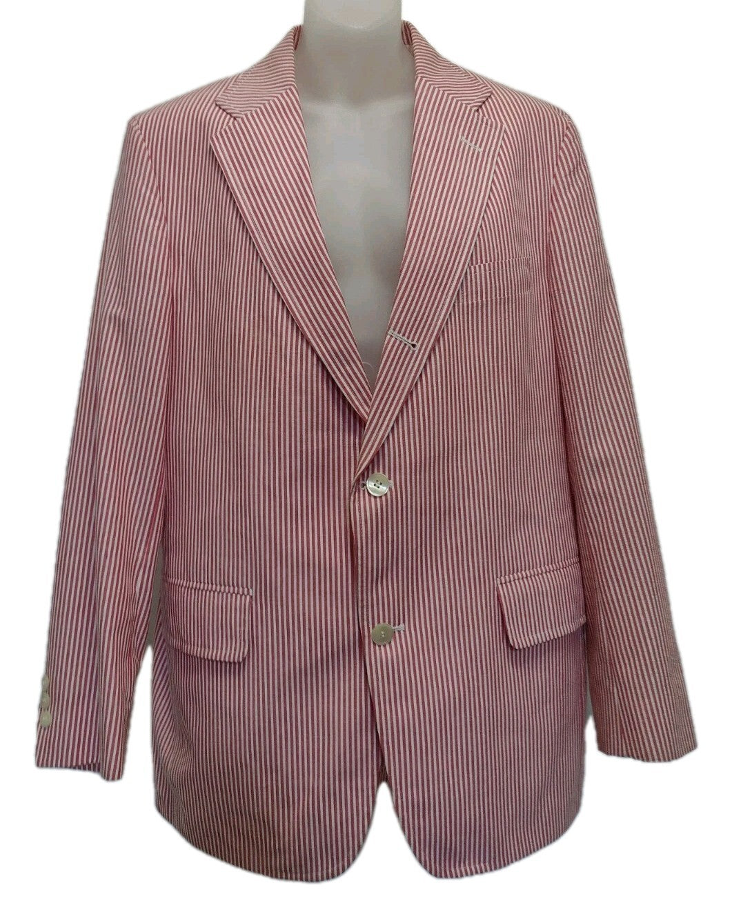Vintage 80s Patrick James Seersucker Sport Coat Red White Stripe Preppy USA
