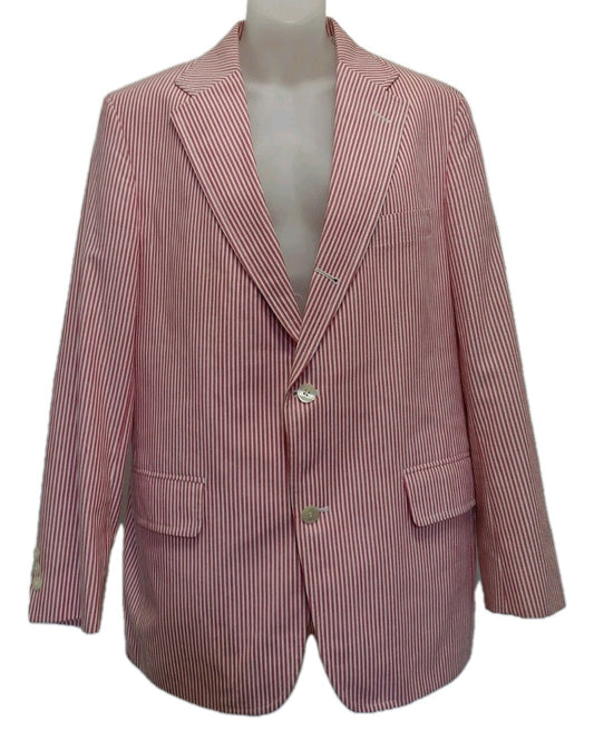 Vintage 80s Patrick James Seersucker Sport Coat Red White Stripe Preppy USA