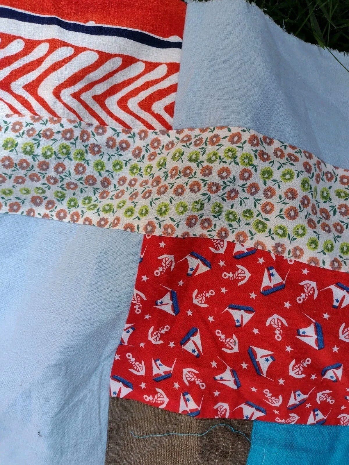 Vintage 80s Handmade Scrap Quilt Top 86x82 Make Do Patchwork Folk Art Textile