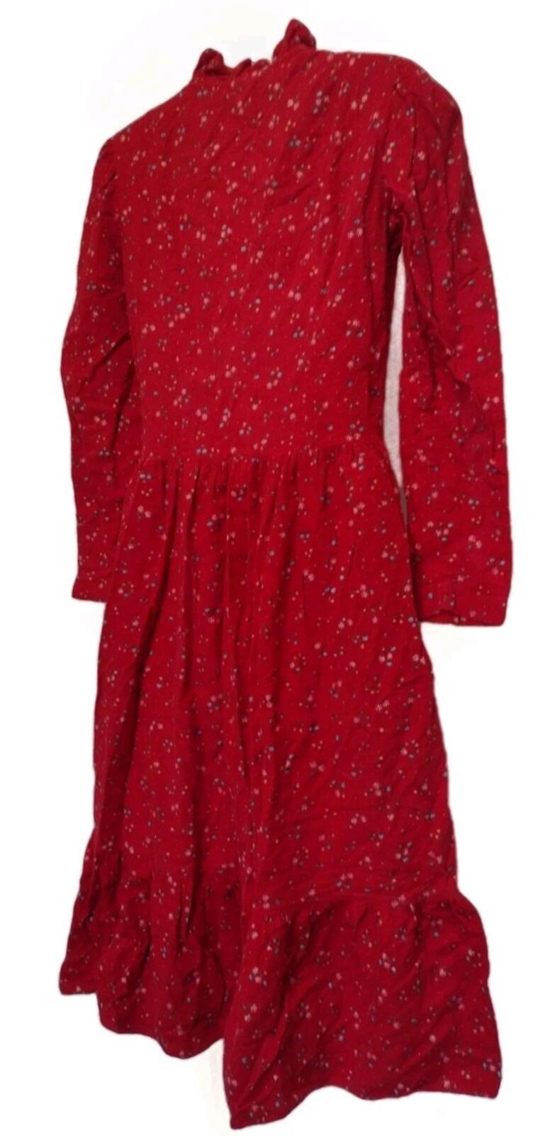 VTG 70s Avon Fashions Red Floral Prairie Dress flannel 7/8