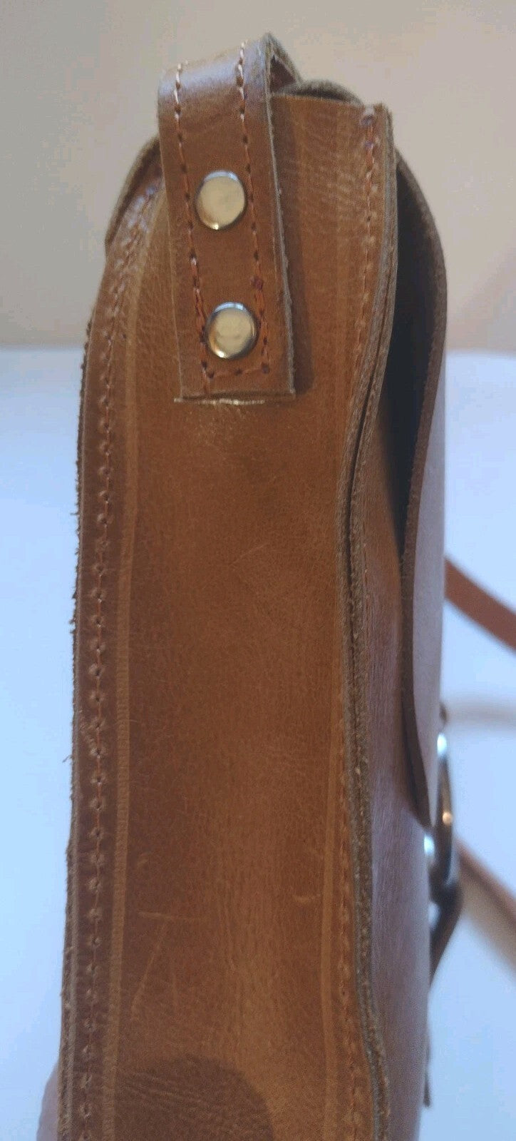 Boho Cognac Leather Crossbody Bag Artisan O Ring Shoulder Purse Rustic