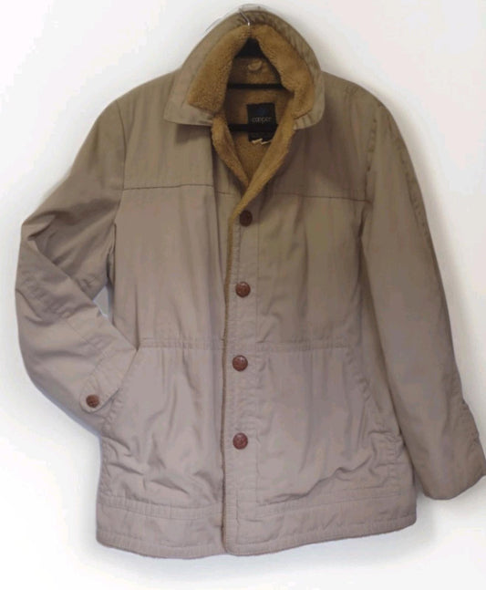 Vintage Cooper Barn Coat Sherpa Lined 70s NYC Leather Buttons Workwear Size 42