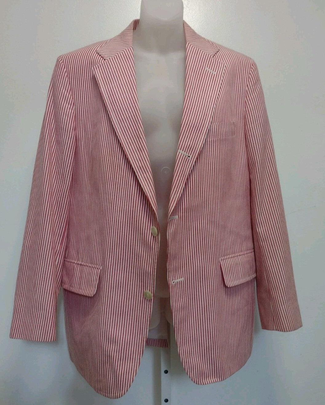 Vintage 80s Patrick James Seersucker Sport Coat Red White Stripe Preppy USA