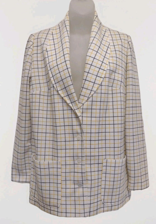 VTG  Disco 70s Women’s Shawl Collar Plaid Blazer Handmade Double Knit Jacket