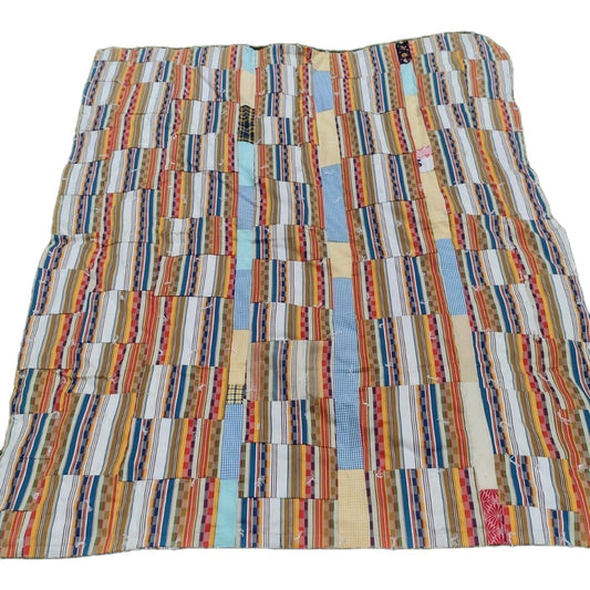 Vintage 1970s Handmade Patchwork Quilt 68x86 Tied Scrap Coverlet Retro Folk Art