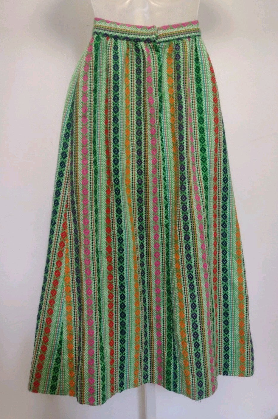 Vintage 70s Woven Boho Skirt XS 23.5 Waist Geometric Folk Talon Zip