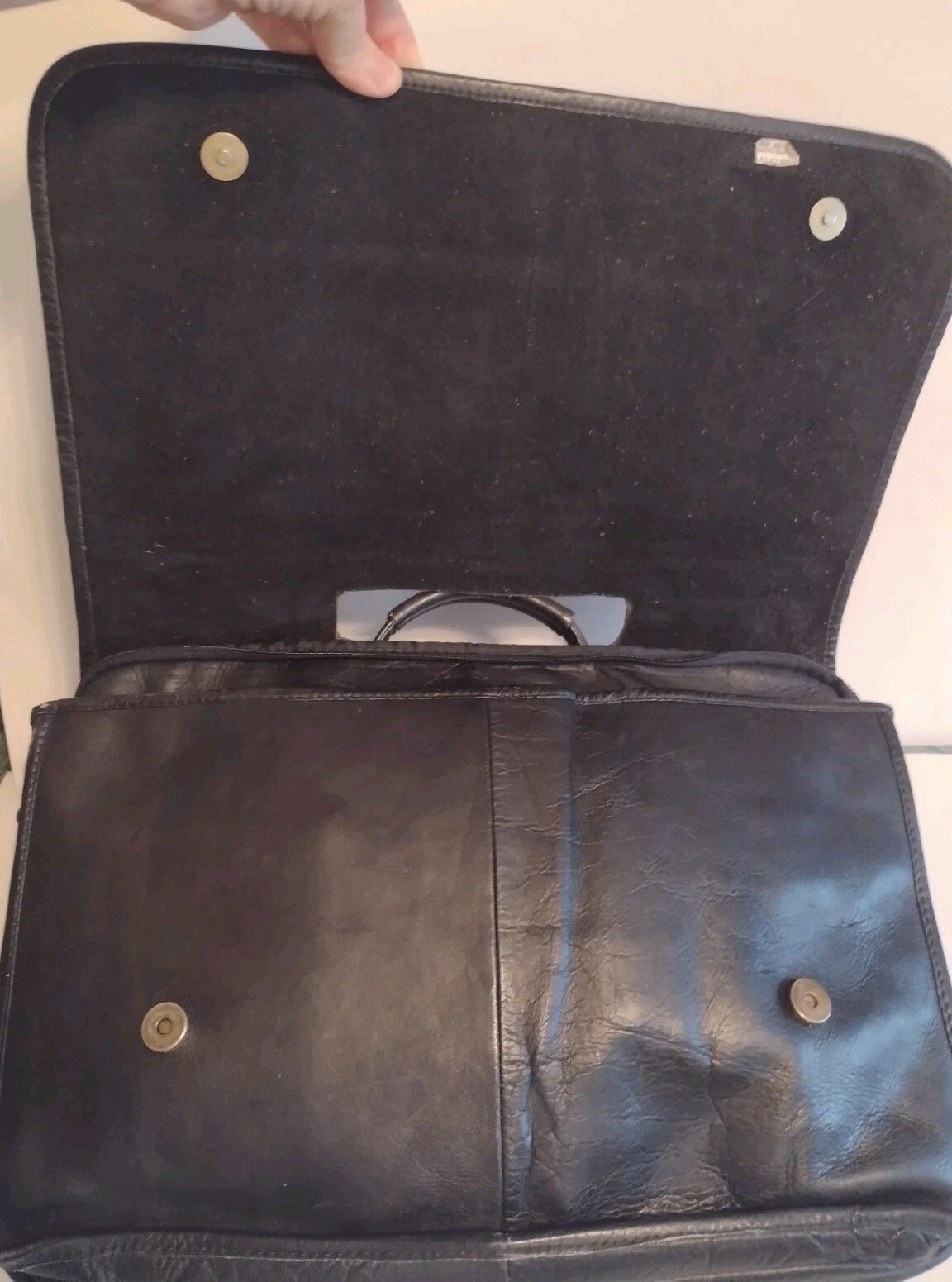 Vintage Black Leather Expandable Briefcase Portfolio Executive Lawyer Bag 17"