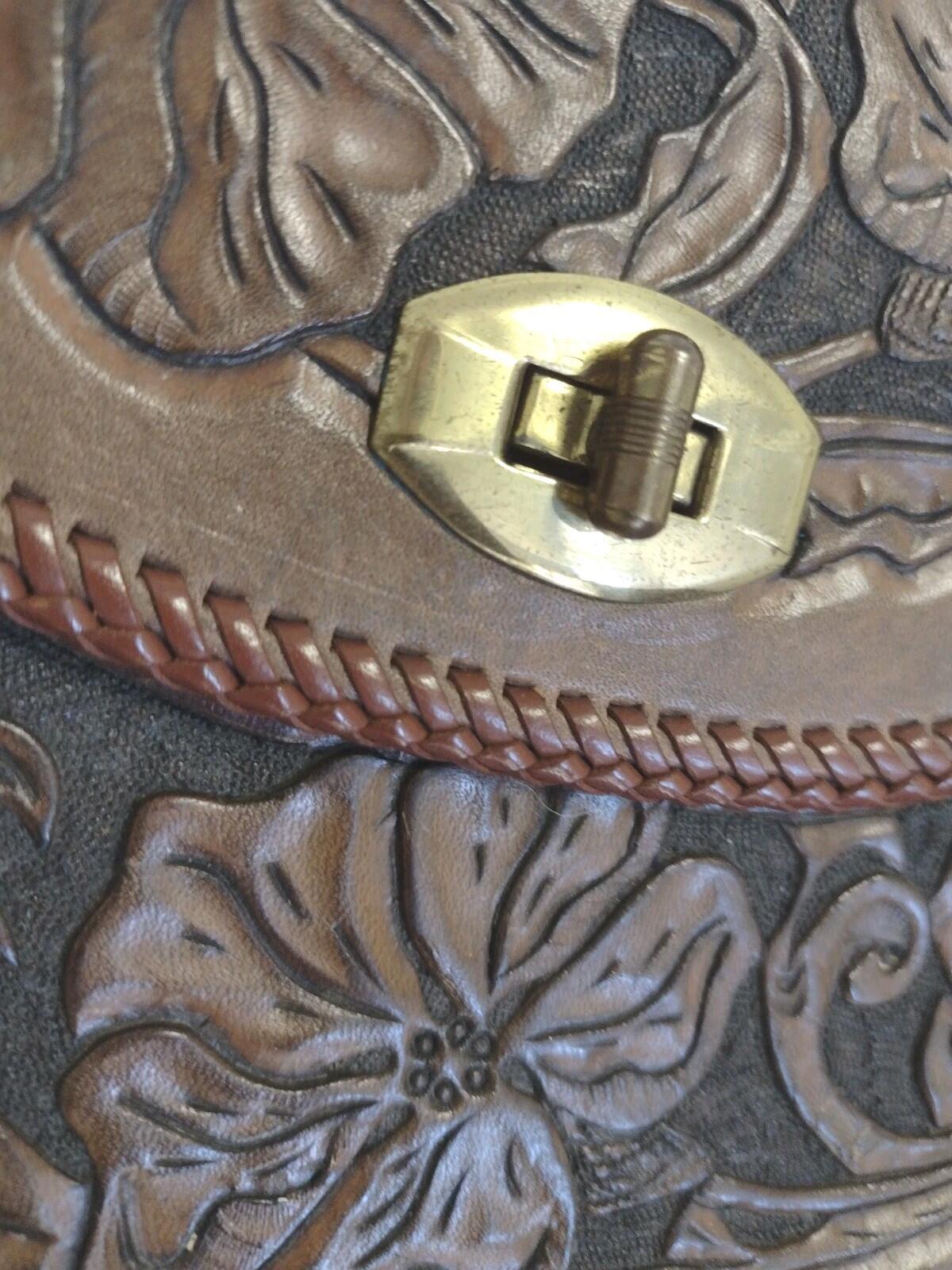 VTG 60s Hand Tooled Leather Clutch Floral Boho Western Artisan Structured Purse