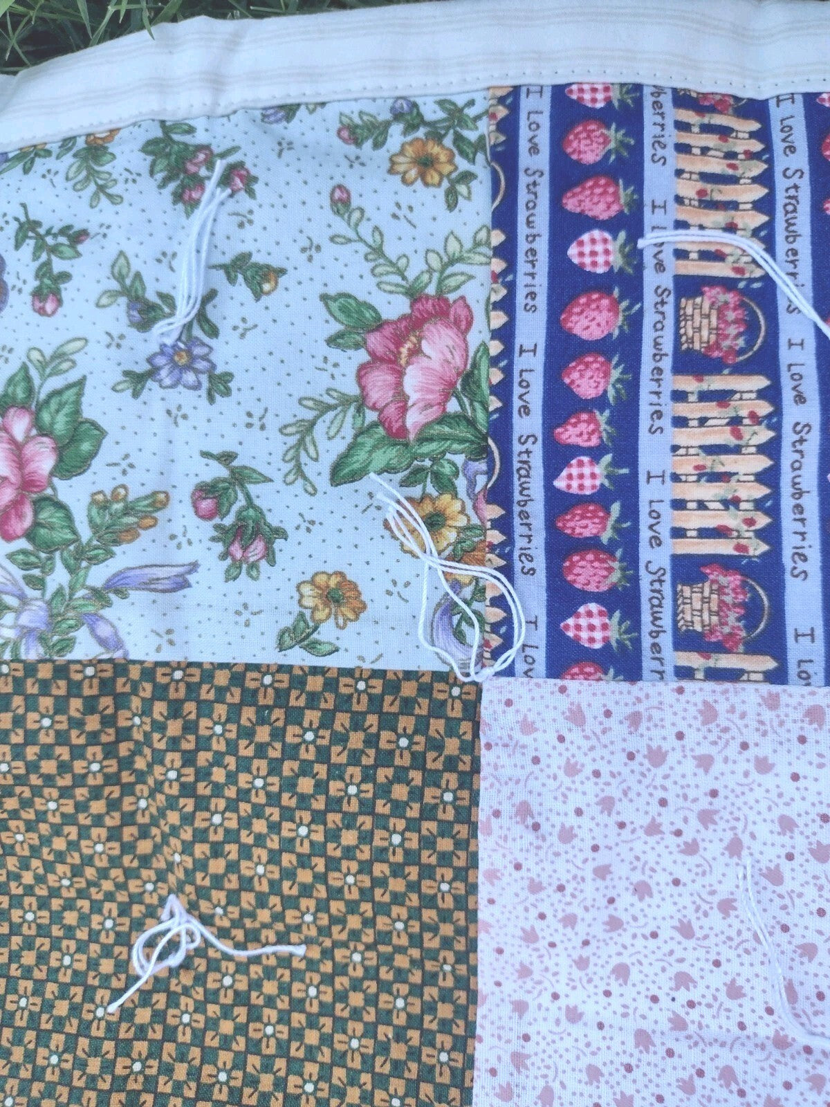 Set of 2 Handmade Quilts Twin Full Patchwork Floral Hand Tied Cottage Country