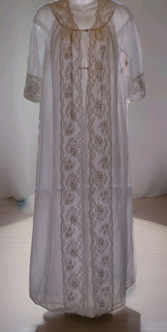 Robe Vintage Shadowline Sheer Chiffon Lace Peignoir Petite Bridal Boudoir