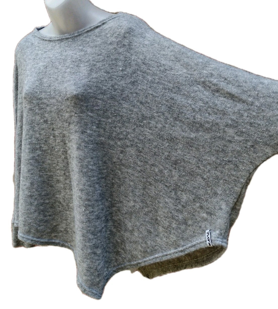 KAVU Batwing Poncho Sweater OS Gray Asymmetrical Hem Oversized Dolman Knit