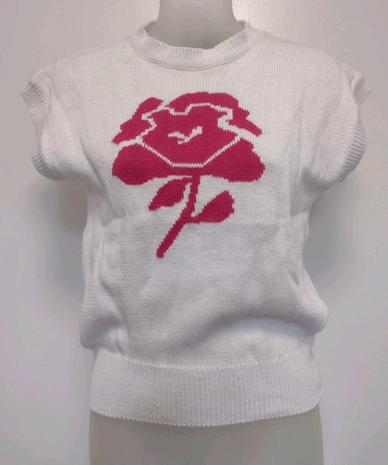 Vintage 80s David Brett Rose Intarsia Sweater Ramie Cotton Korea Short Sleeve M