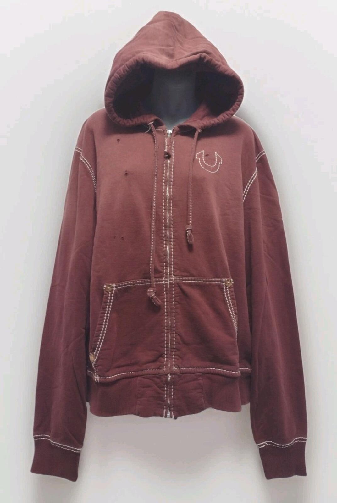 True Religion XXL Hoodie Red Fade Big Stitch Zip Up RivetY2K